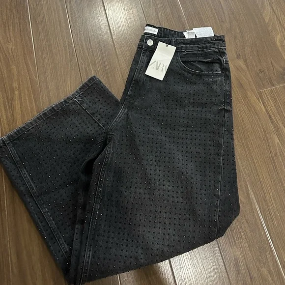 Zara studded wide leg jeans